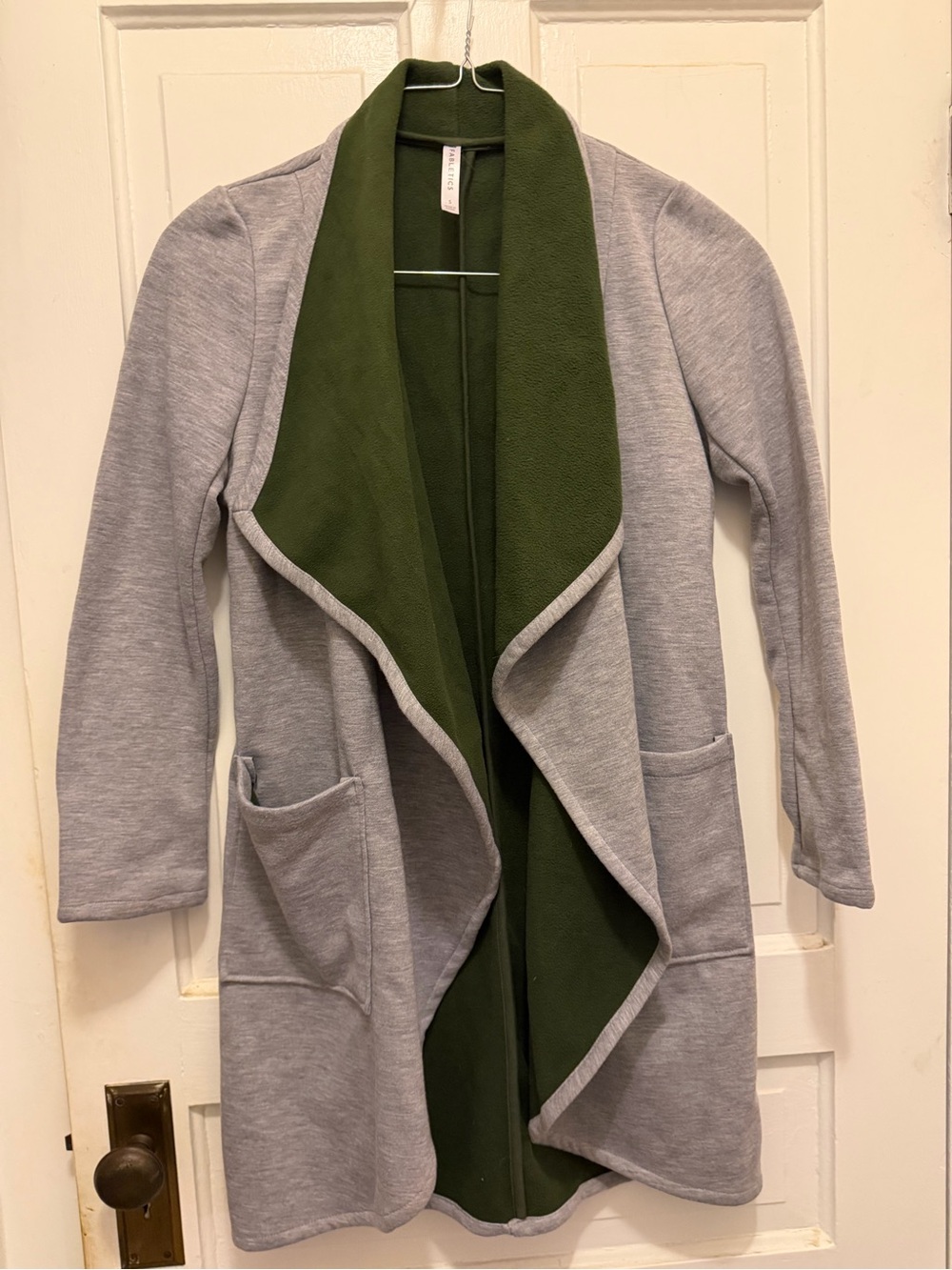 Fabletics Gray Cardigan with Olive Green Draped Shawl